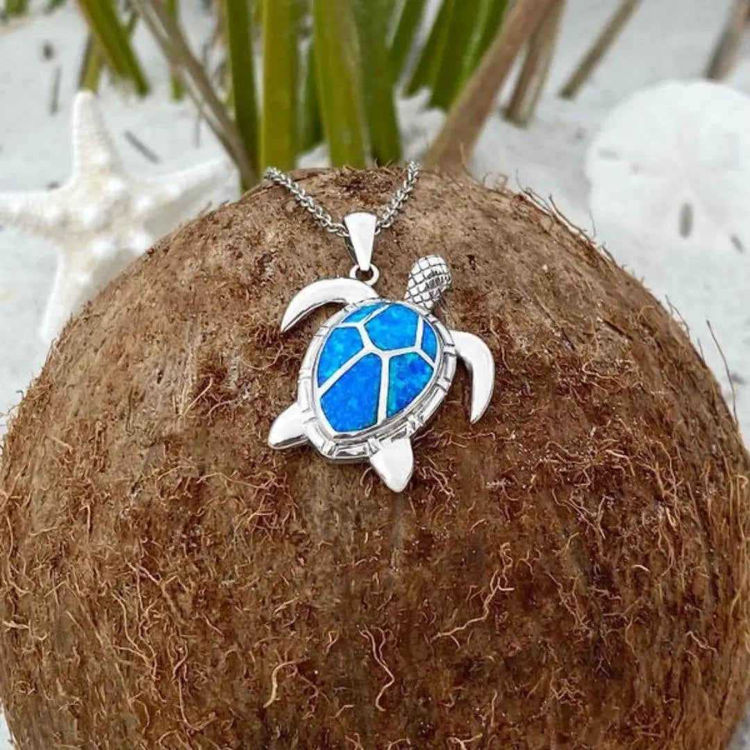 Skildpadde Vedhæng med Blå Opal | Maritim Elegance