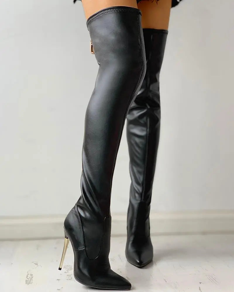 Høje Støvler til Over Knæet | Chic Look med Glitrende Hæl