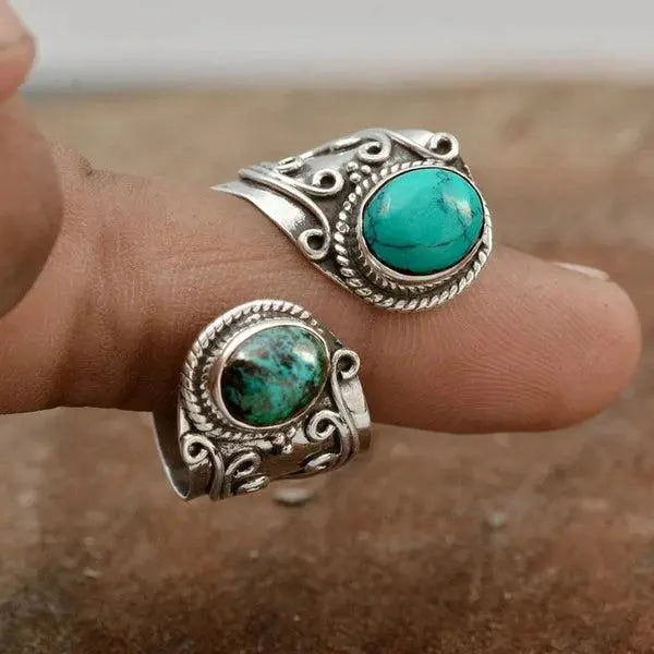 Stilren Ring med Ægte Turkis | Tidløst Design med To Sten
