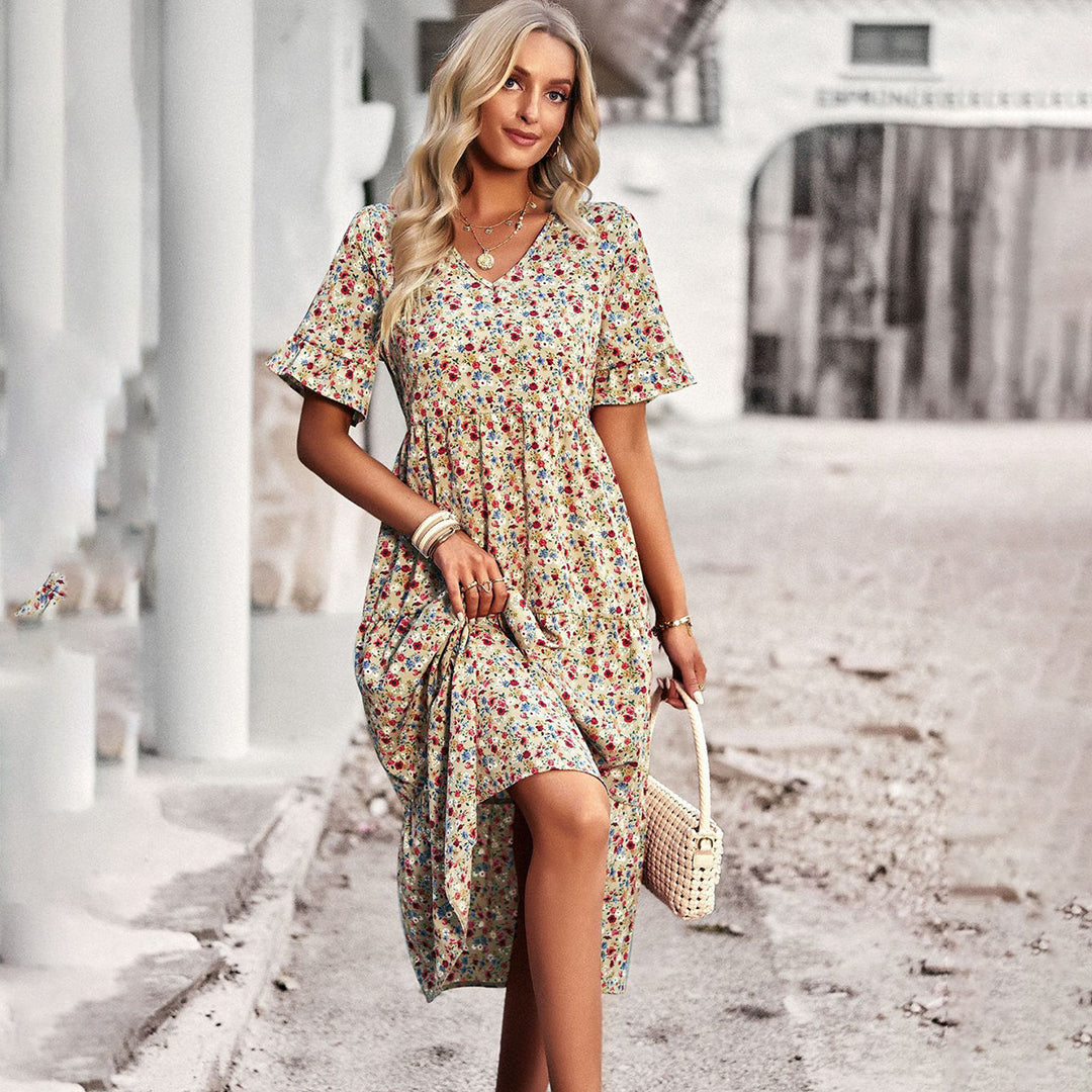 Blomstret Midikjole til Kvinder | Trendy Look med Flatterende Pasform