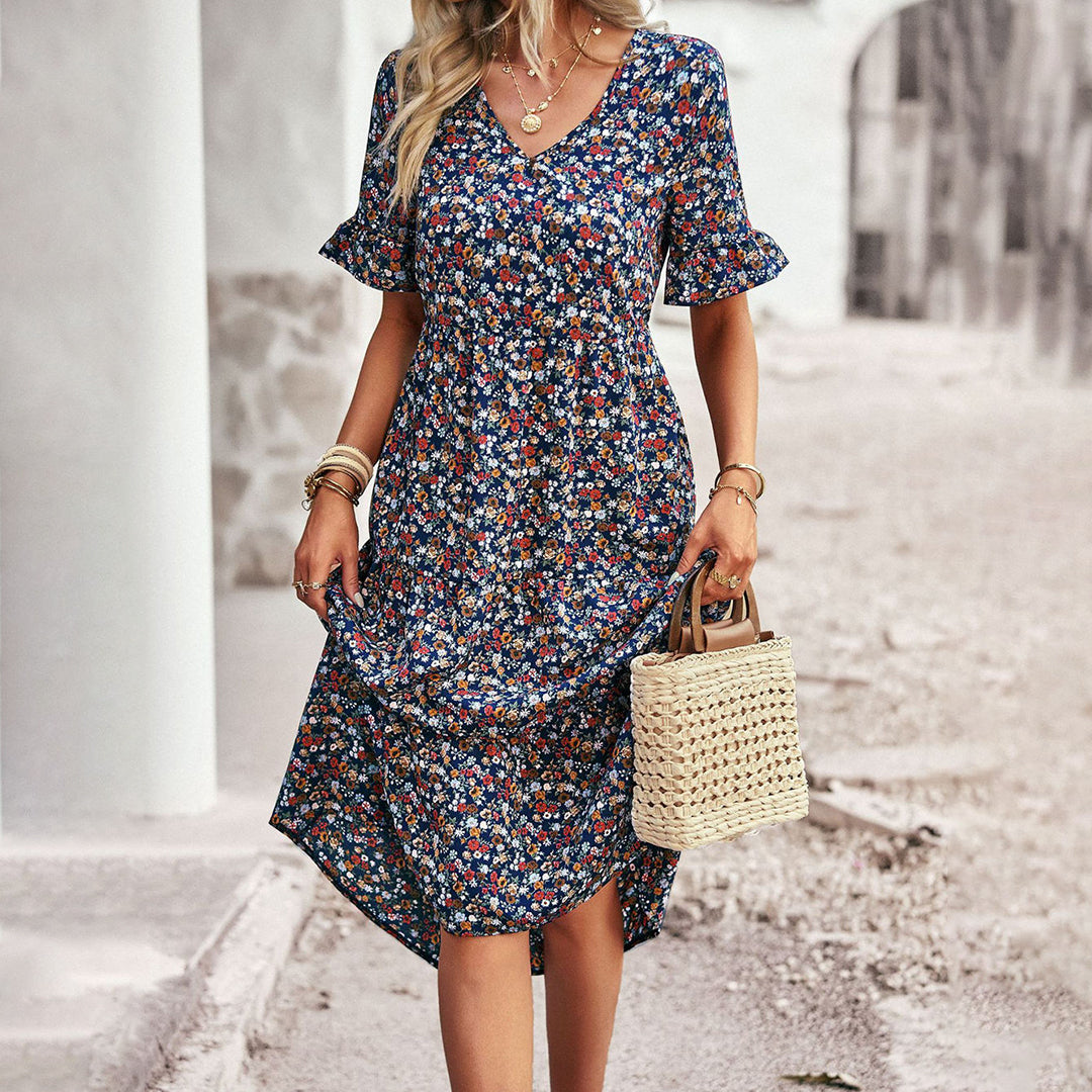 Blomstret Midikjole til Kvinder | Trendy Look med Flatterende Pasform