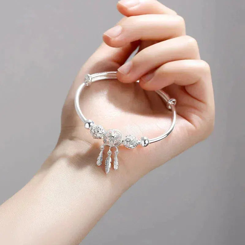 Justerbart Armbånd med Bladmønster | Sølvfinish og Tidløst Look