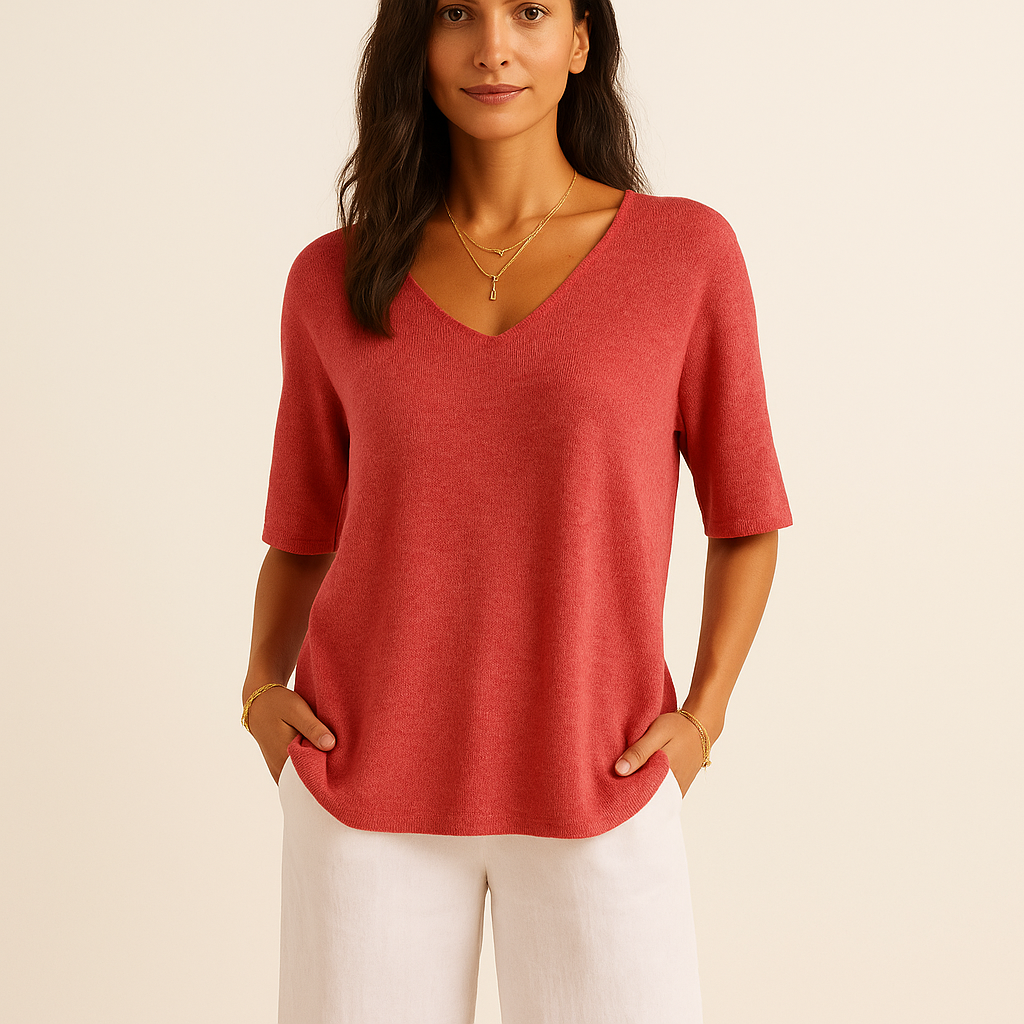 V-Hals Strikbluse | Perfekt til Lag-på-Lag Look
