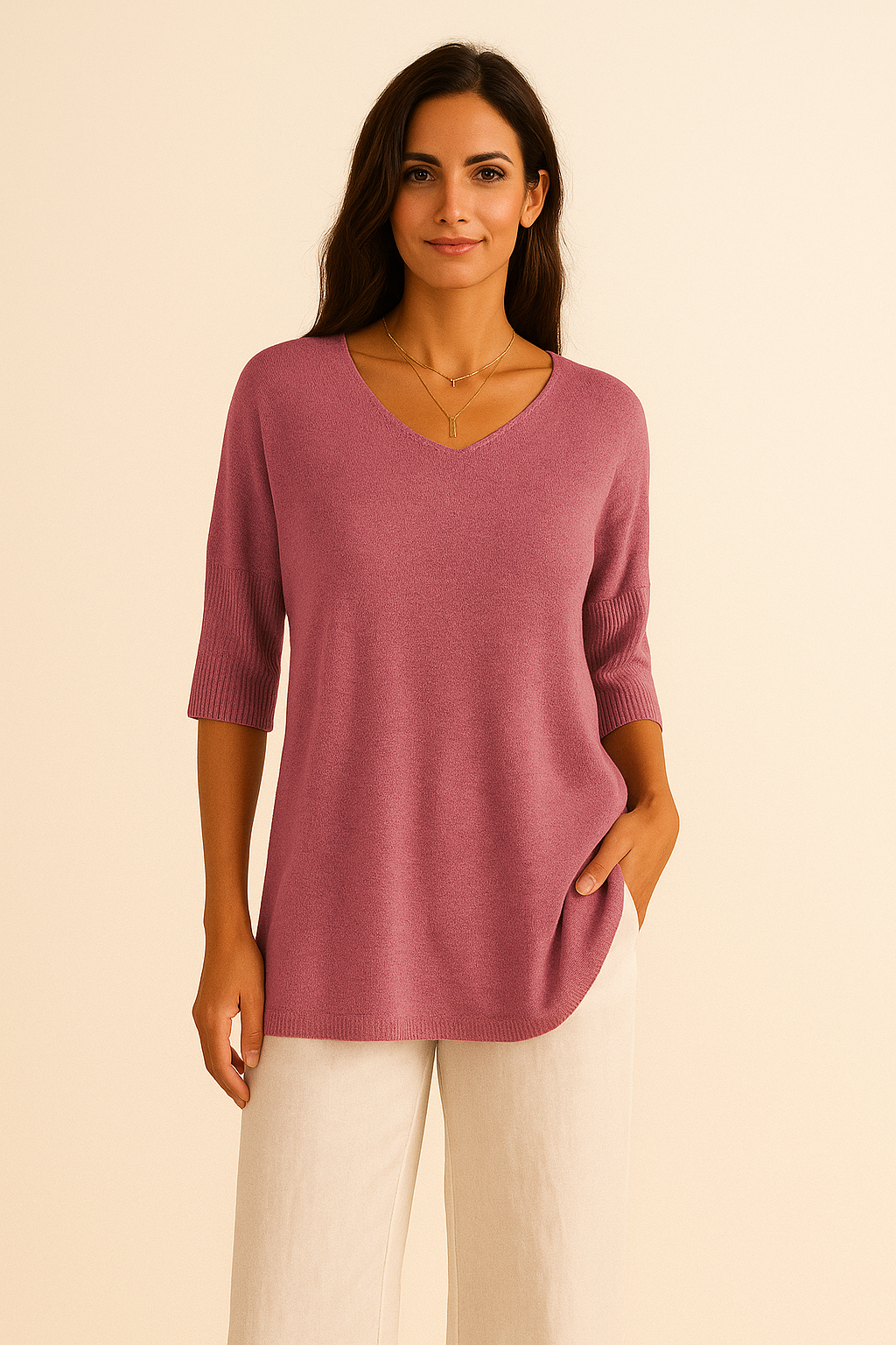 V-Hals Strikbluse | Perfekt til Lag-på-Lag Look