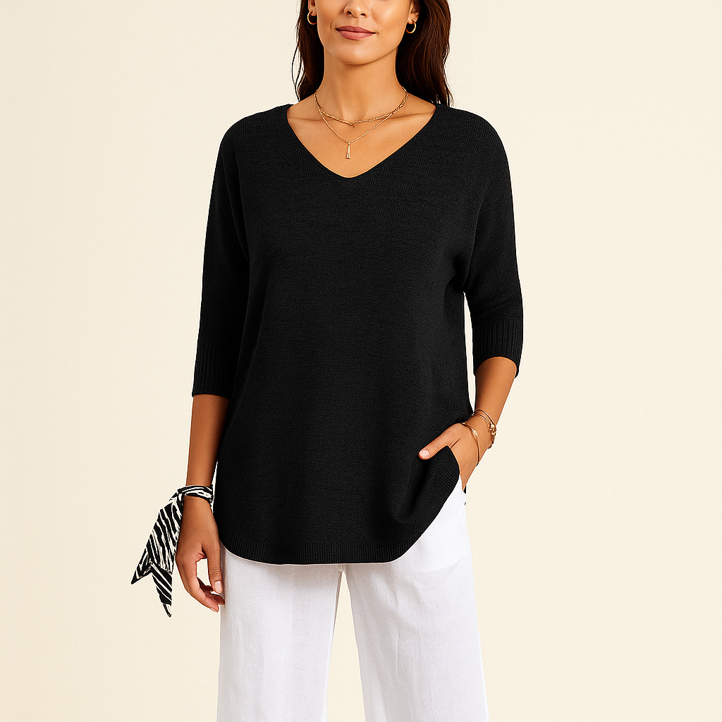 V-Hals Strikbluse | Perfekt til Lag-på-Lag Look