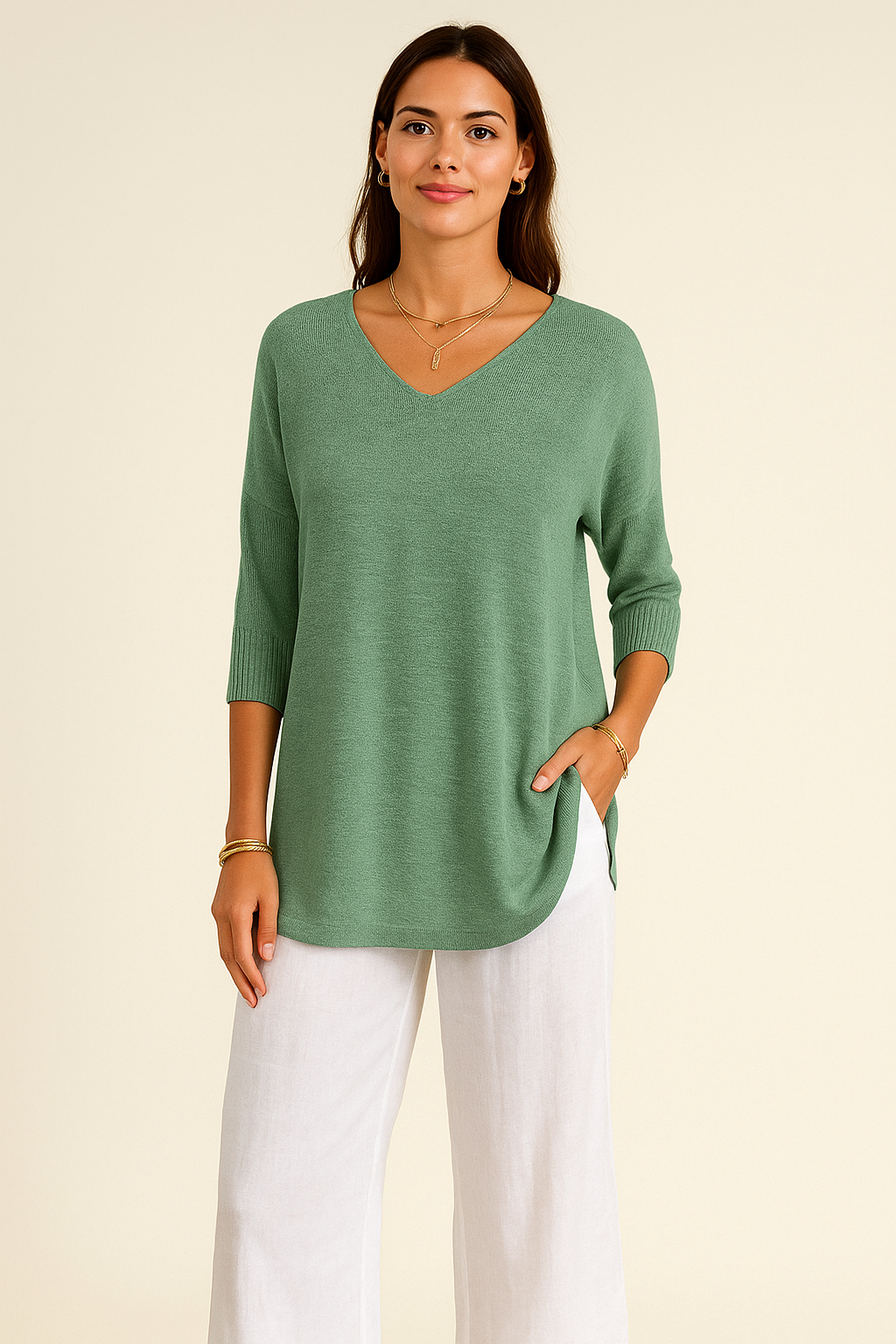 V-Hals Strikbluse | Perfekt til Lag-på-Lag Look