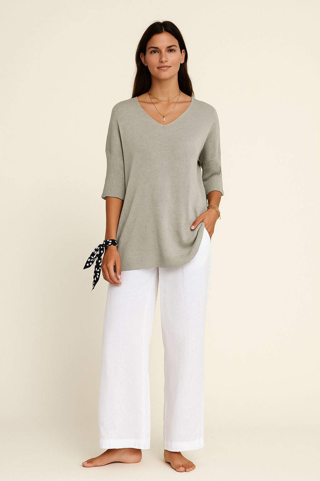 V-Hals Strikbluse | Perfekt til Lag-på-Lag Look