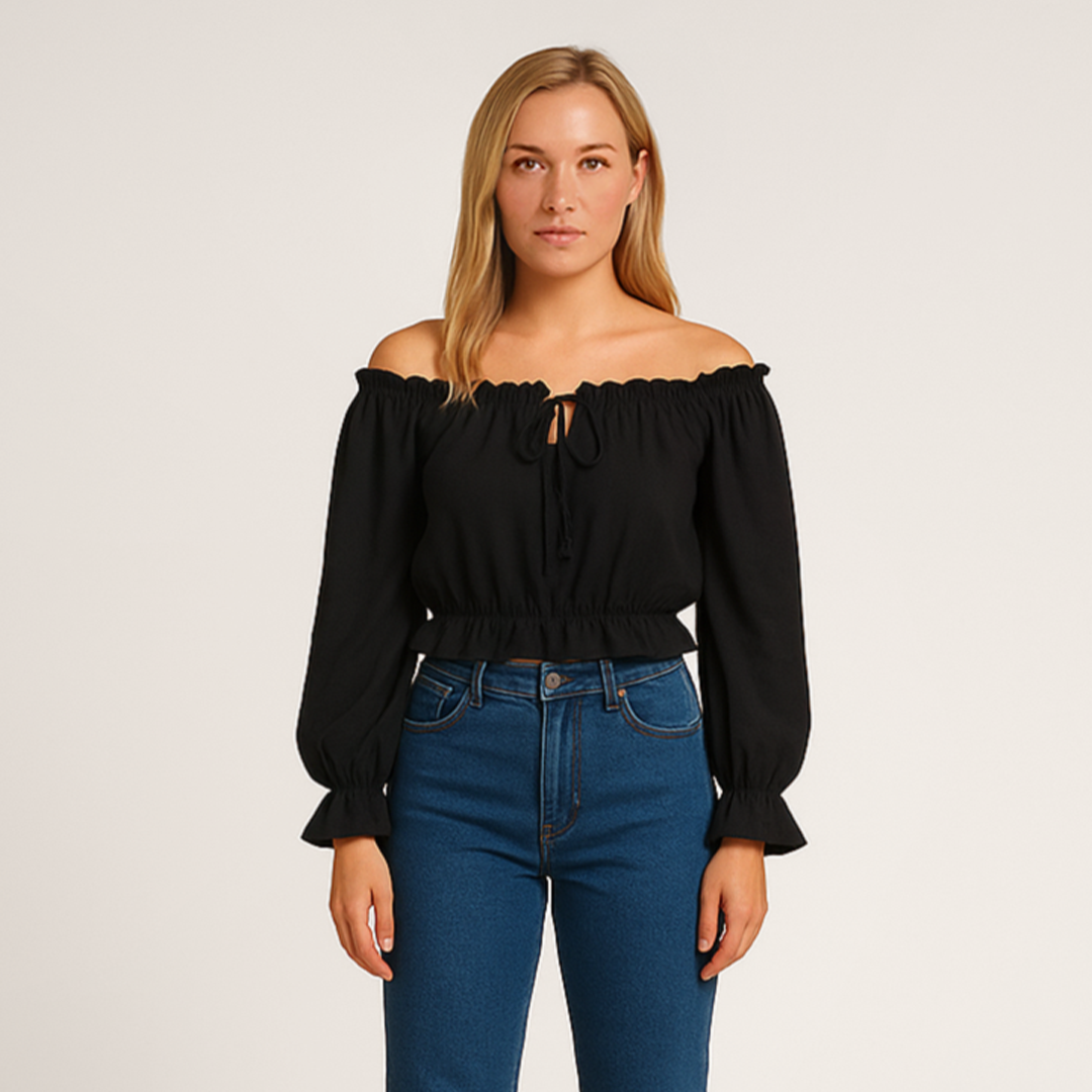 Boheme Off-Shoulder Bluse med Rynker