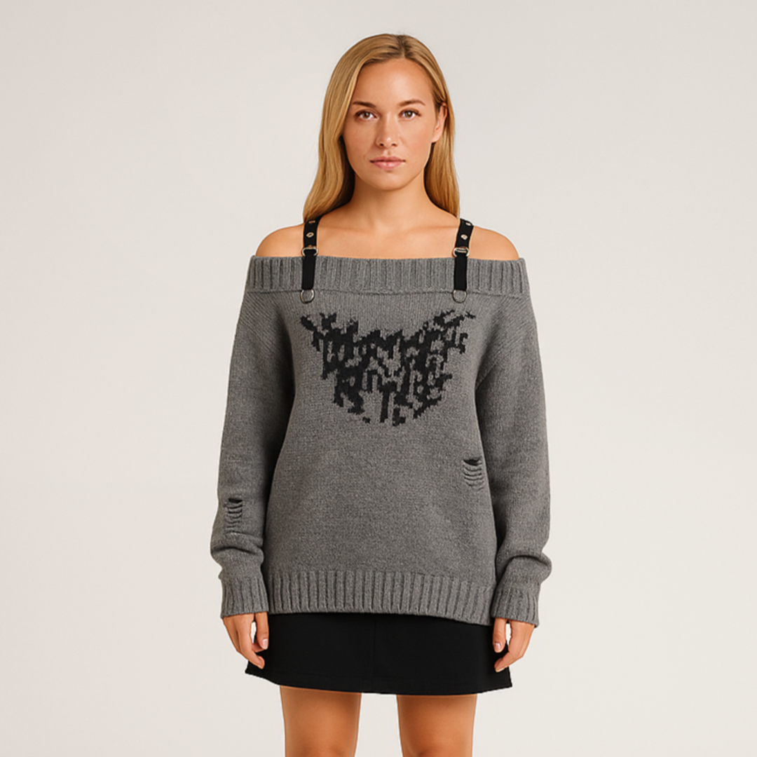 Chic og Varm Off-Shoulder Striktrøje til Efterår og Vinter