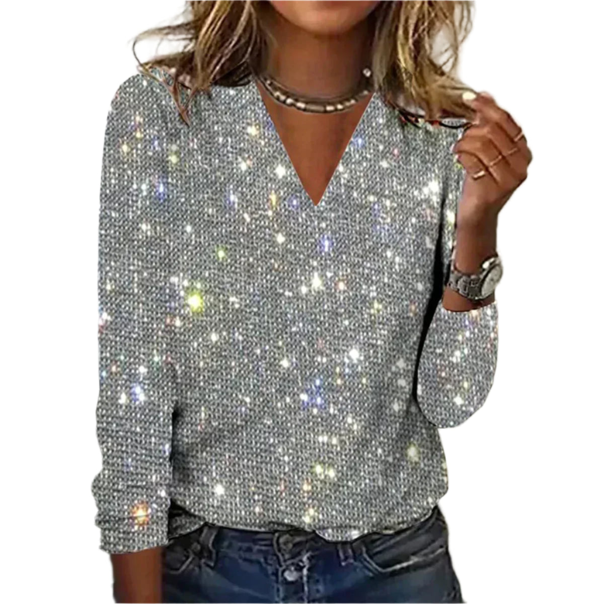 Glimmer Top med Dyb V-Hals | Chic Statement til Festlige Lejligheder