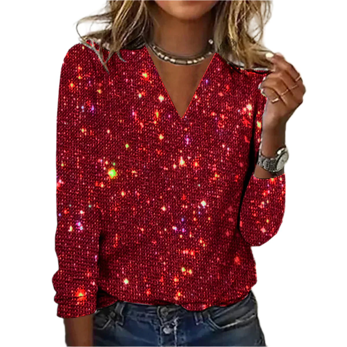 Glimmer Top med Dyb V-Hals | Chic Statement til Festlige Lejligheder