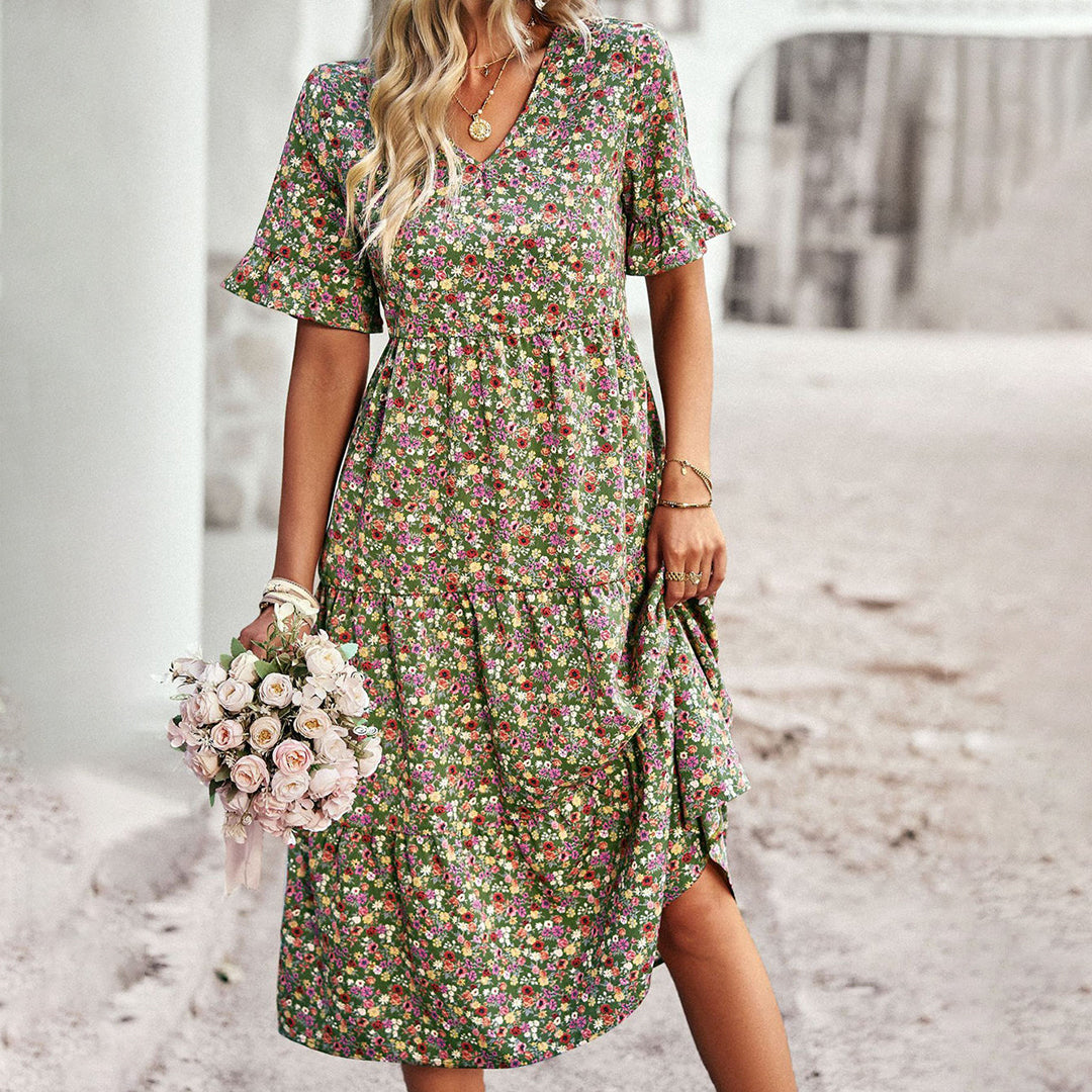 Blomstret Midikjole til Kvinder | Trendy Look med Flatterende Pasform