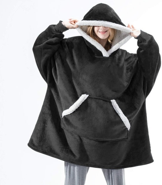 Hoodie Blanket i Flannel og Sherpa | Varm og Maskinvaskbar