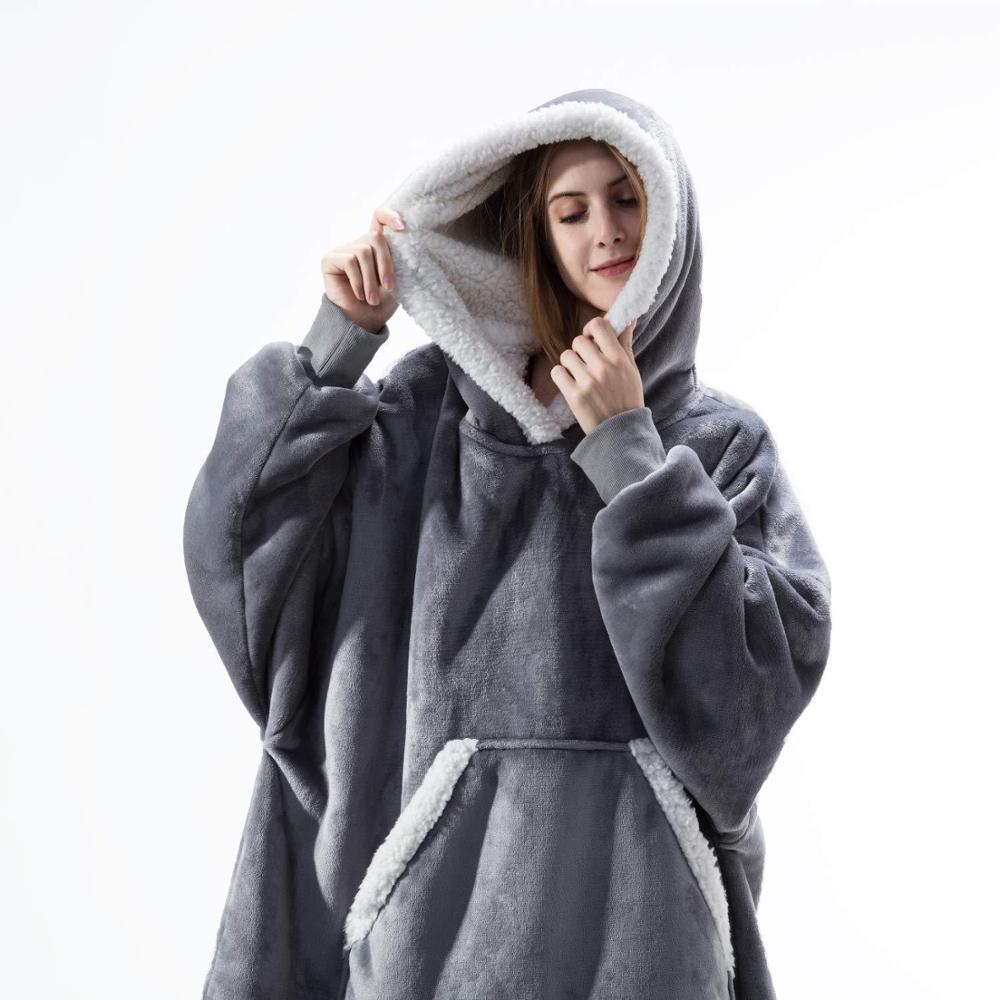 Hoodie Blanket i Flannel og Sherpa | Varm og Maskinvaskbar