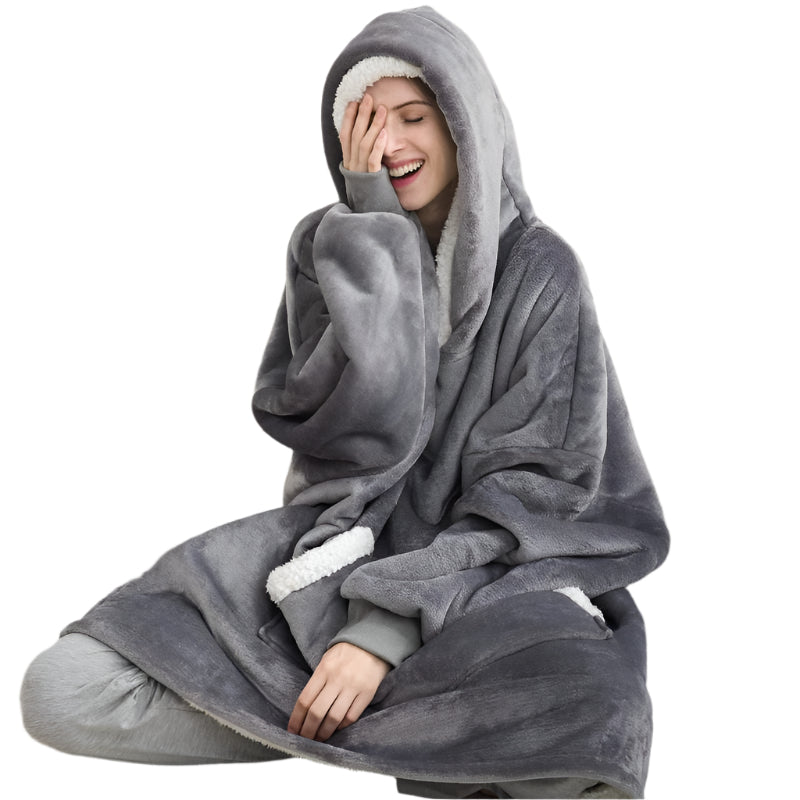 Hoodie Blanket i Flannel og Sherpa | Varm og Maskinvaskbar