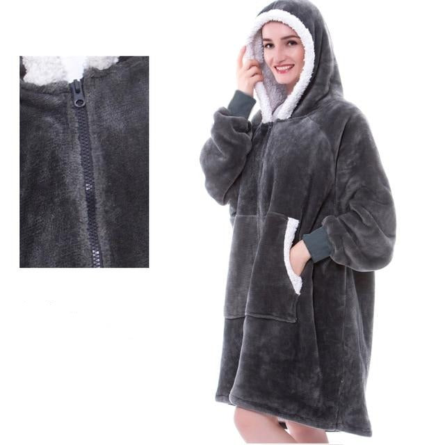 Hoodie Blanket i Flannel og Sherpa | Varm og Maskinvaskbar