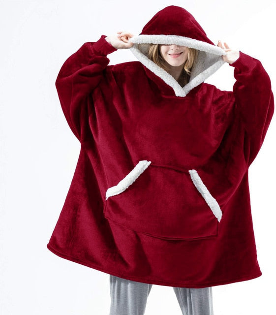Hoodie Blanket i Flannel og Sherpa | Varm og Maskinvaskbar