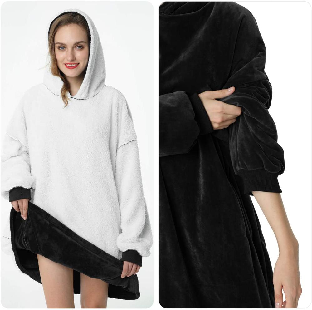 Hoodie Blanket i Flannel og Sherpa | Varm og Maskinvaskbar