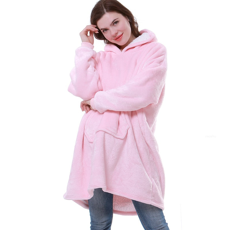 Hoodie Blanket i Flannel og Sherpa | Varm og Maskinvaskbar