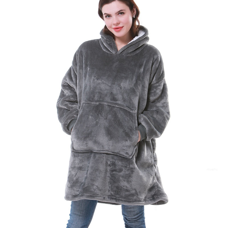 Hoodie Blanket i Flannel og Sherpa | Varm og Maskinvaskbar