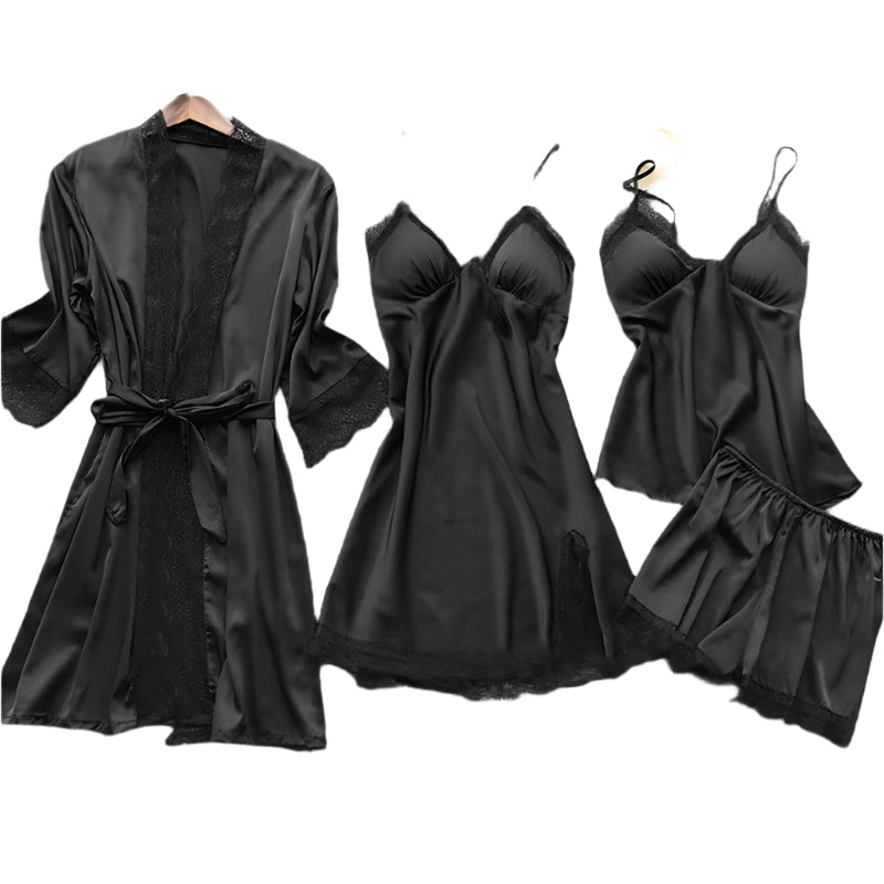Elegant Satin Nattøj med Blondekant