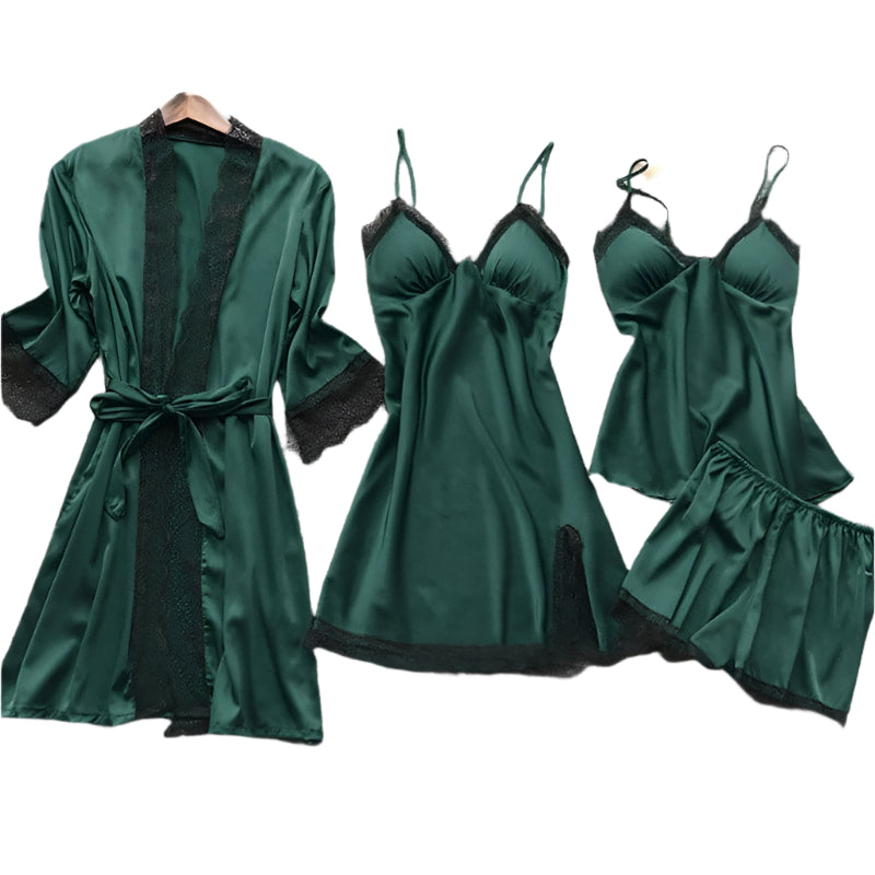 Elegant Satin Nattøj med Blondekant