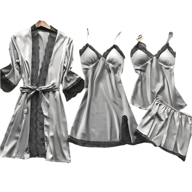Elegant Satin Nattøj med Blondekant