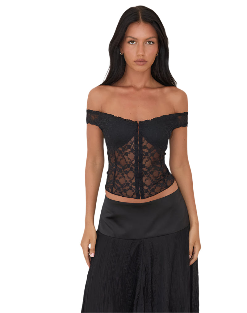 Off-Shoulder Top med Blonder og Struktur | Tidløs og Smuk Pasform