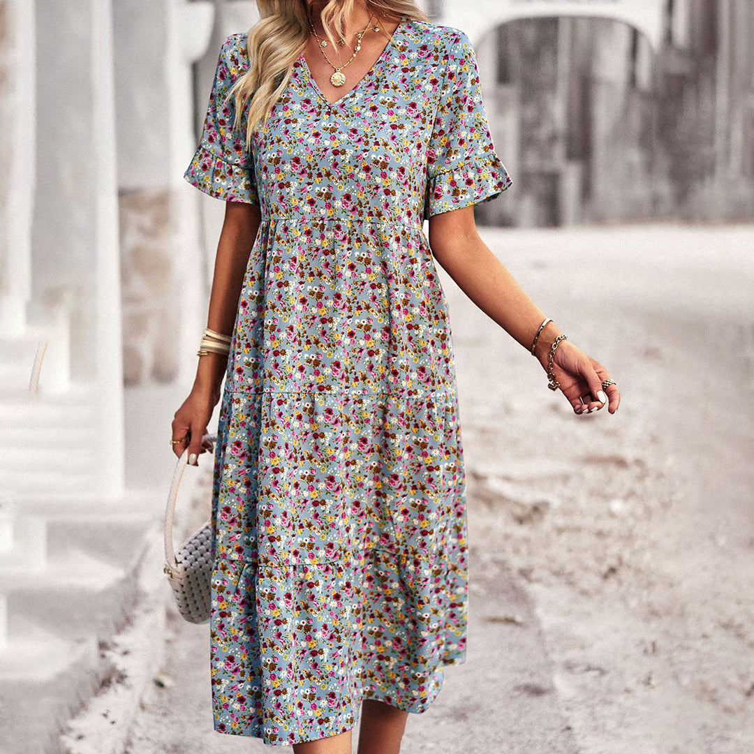 Blomstret Midikjole til Kvinder | Trendy Look med Flatterende Pasform