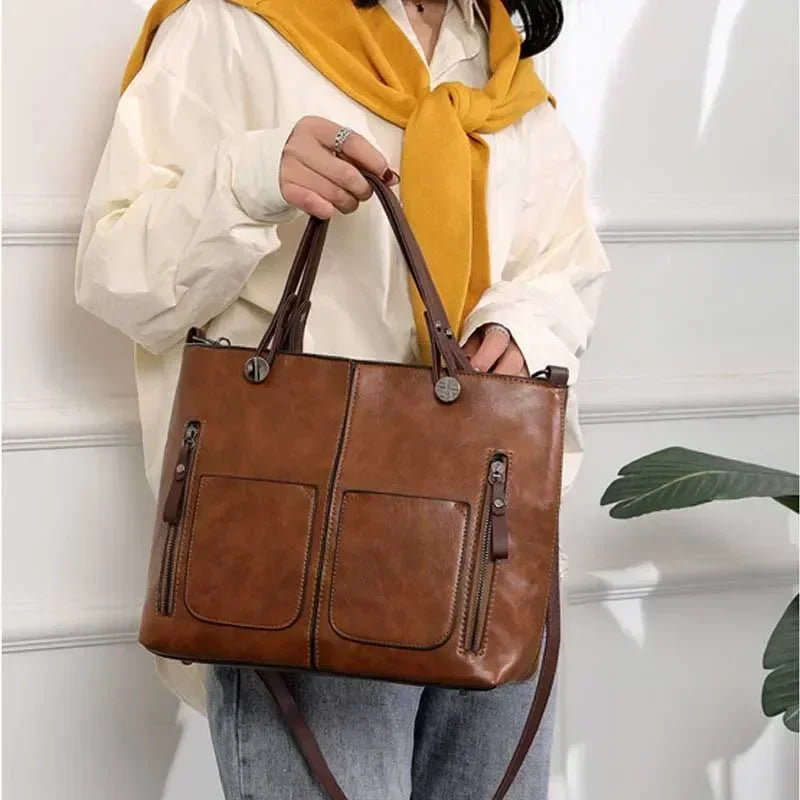 Dame Skuldertaske i Vintage Stil | Crossbody Funktion og Flere Rum