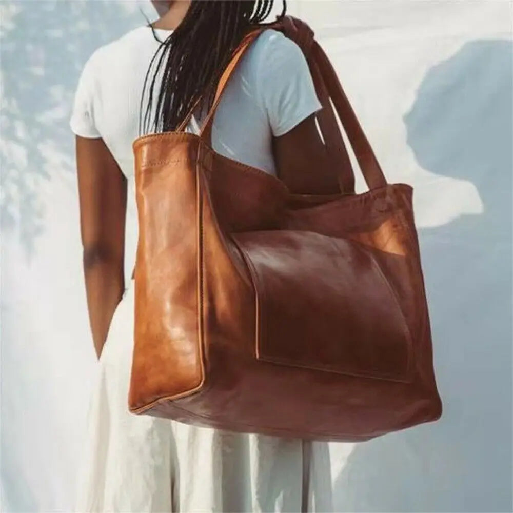 Vintage-inspireret PU Skuldertaske | Ekstra Plads og Tidløs Elegance