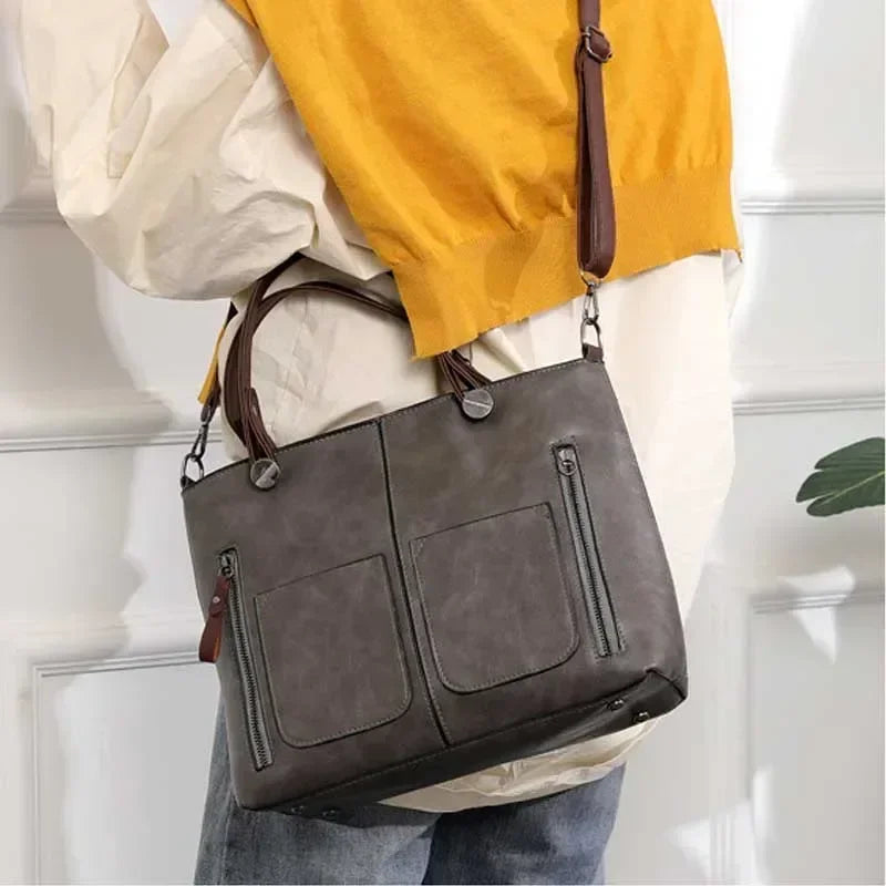 Dame Skuldertaske i Vintage Stil | Crossbody Funktion og Flere Rum
