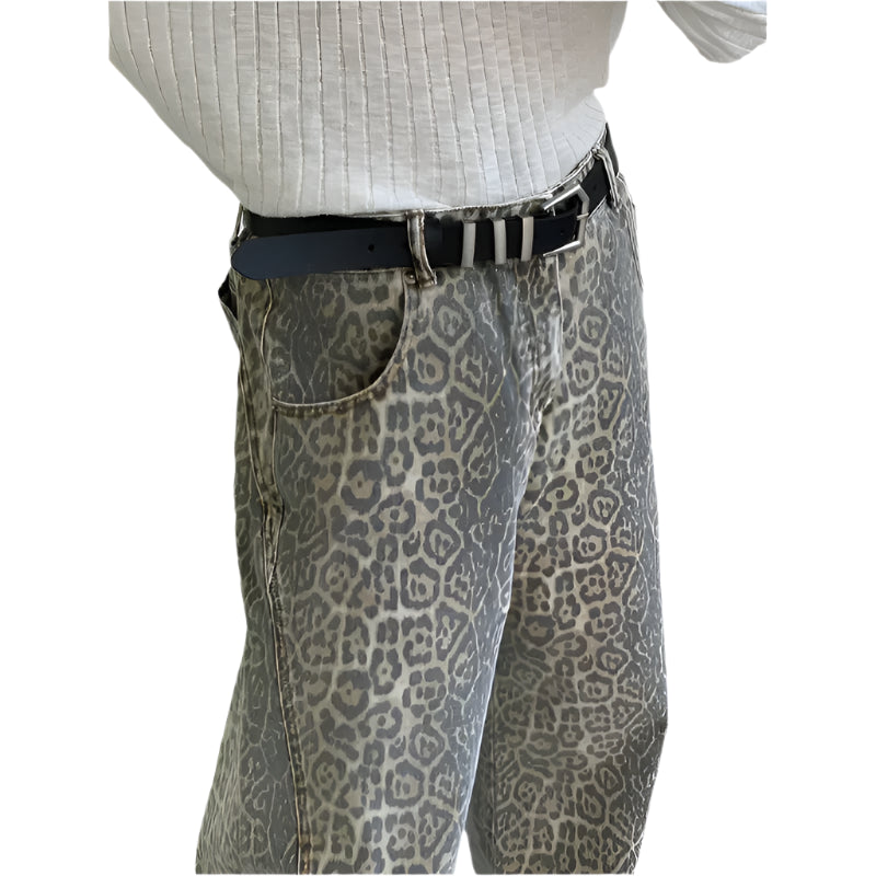 Fashion Wide-Leg Jeans | Trendy Hiphop Leopardbukser til Kvinder