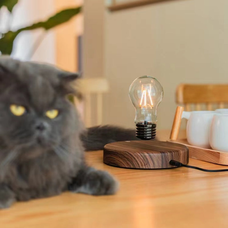 Flydende Pærelampe i Træ | Unik LED Designbelysning