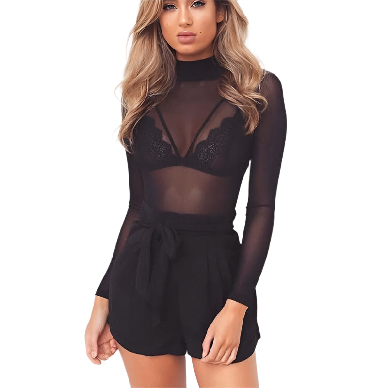 Lang Mesh Bluse med Høj Krave | Perfekt til Lag-på-lag Looks