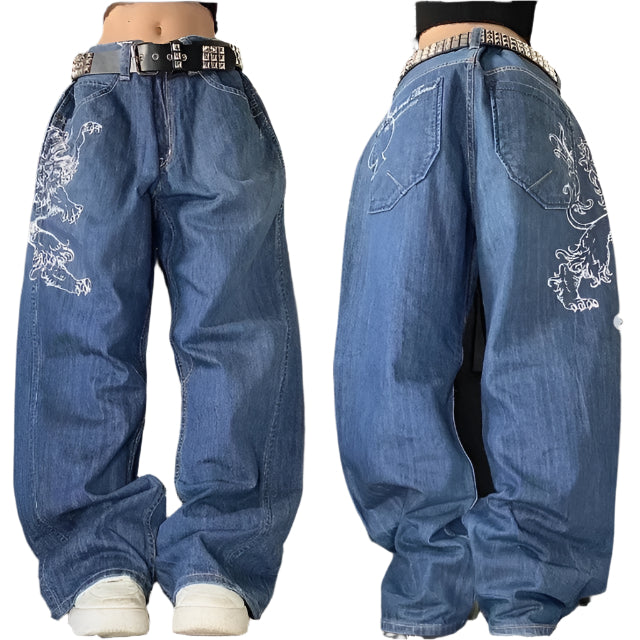 Lette Casual Streetwear Denim Baggy Bukser