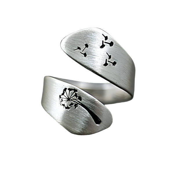 Blomsterinspireret Justerbar Ring | Med Mælkebøttemønster og Sølvlook