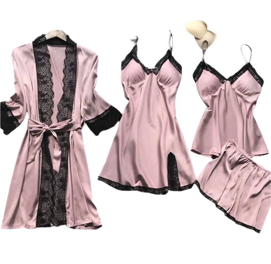 Elegant Satin Nattøj med Blondekant