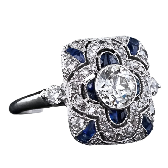 Elegant Ring med Blå Sten | Sølvfinish og Vintage Udtryk