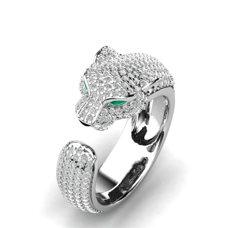Dristig Jaguar Ring med Grønne Øjne | Justerbar og Elegant Stil